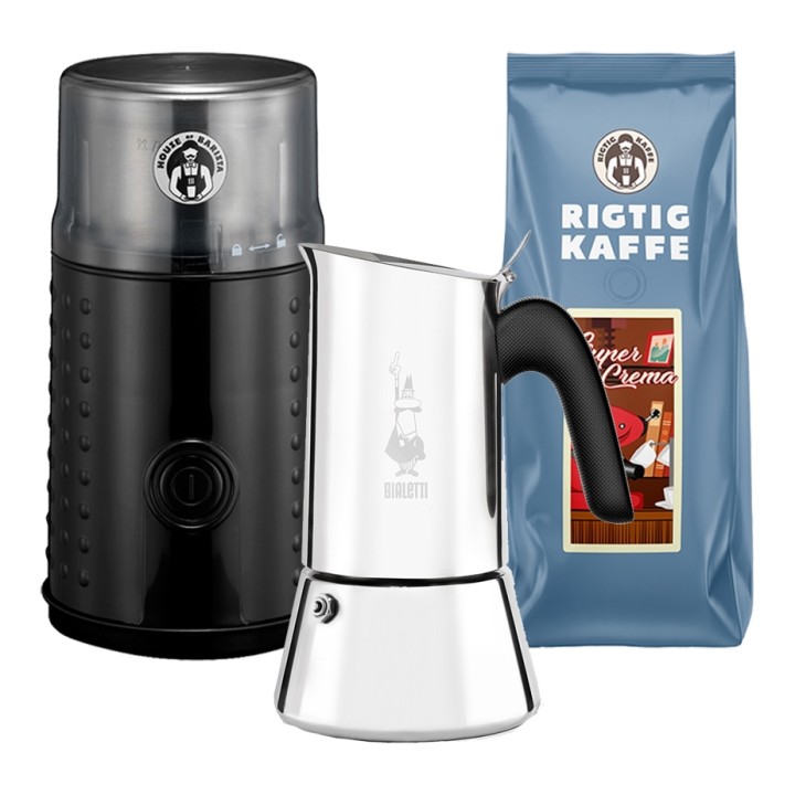 House of Barista Kaffemølle Inkl. Bialetti Venus 4 Kop Espressokande & Kaffe