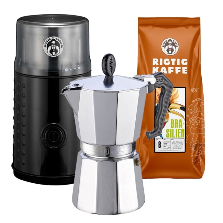 House of Barista Kaffemølle Inkl. G.A.T Lady Oro 6 Kop. Espressokande & 400g Kaffe