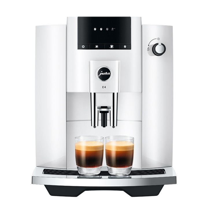 Jura E4 (EA) Piano White Espressomaskine Inkl. Kopper & 500g Rigtig Kaffe