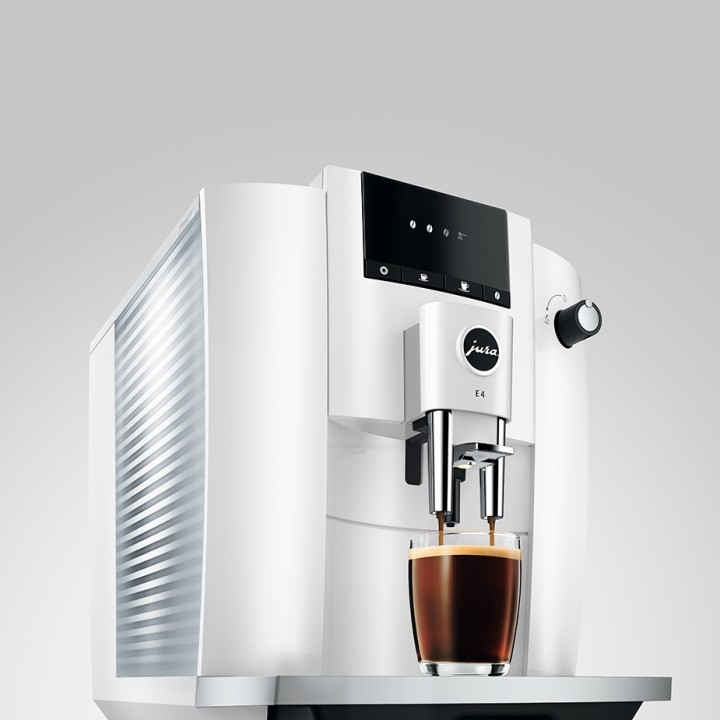 Jura E4 (EA) Piano White Espressomaskine Inkl. Kopper & 500g Rigtig Kaffe