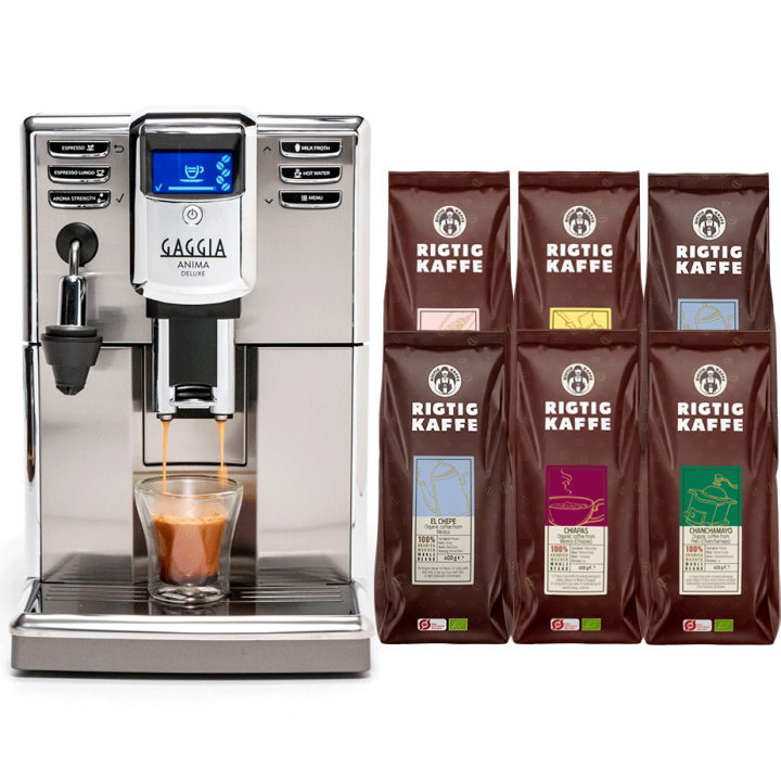 Gaggia Anima Deluxe Stål/Sort Espressomaskine Inkl. 6x400g Rigtig Kaffe Organic