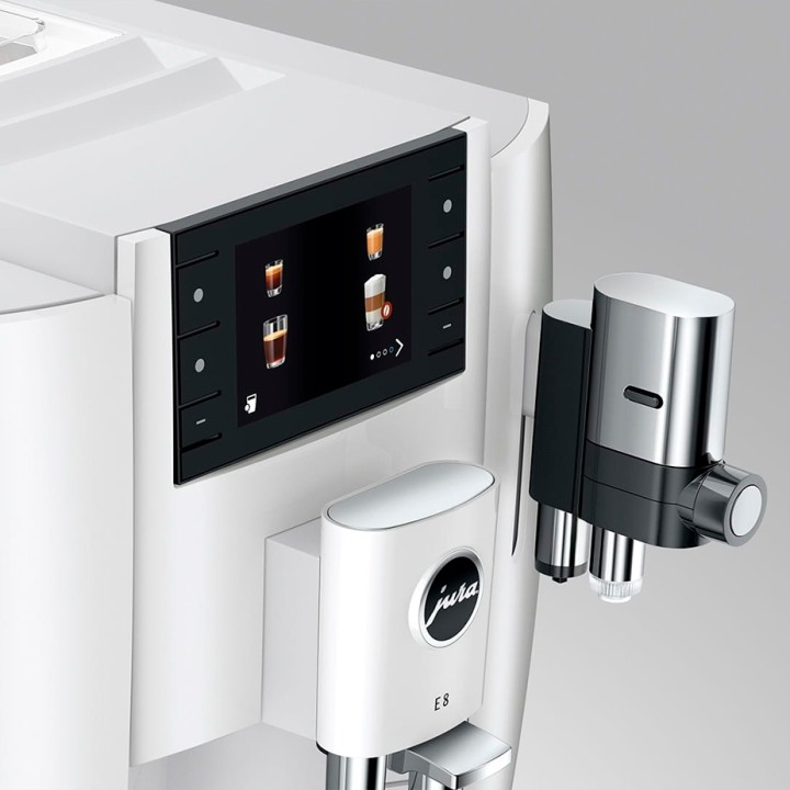 Jura E8 (EC) Piano White Espressomaskine Inkl. Mælkebeholder & 6x400g Rigtig Kaffe