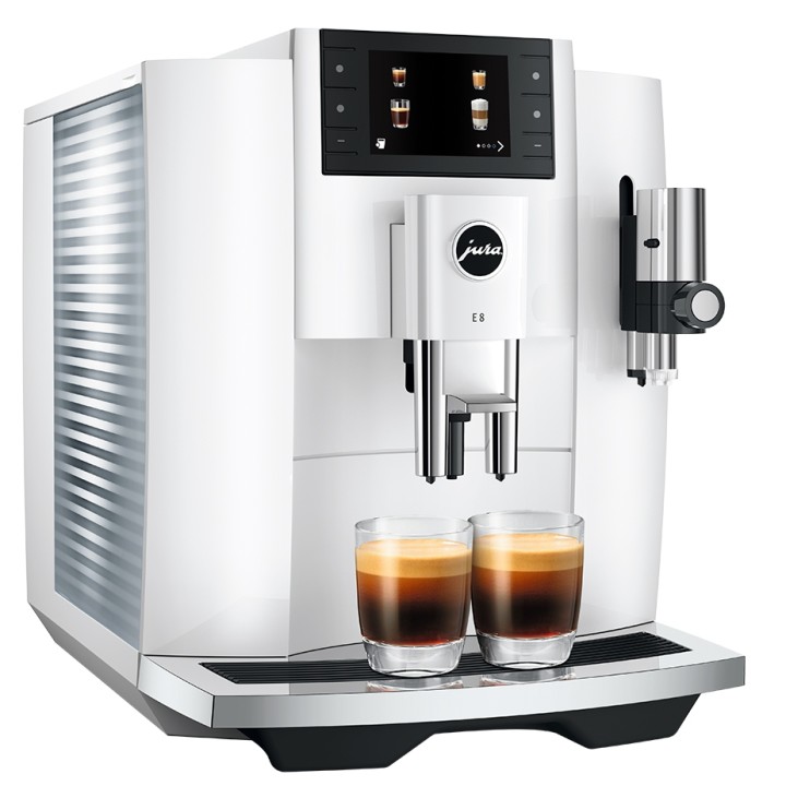 Jura E8 (EC) Piano White Espressomaskine Inkl. Mælkebeholder & 6x400g Rigtig Kaffe