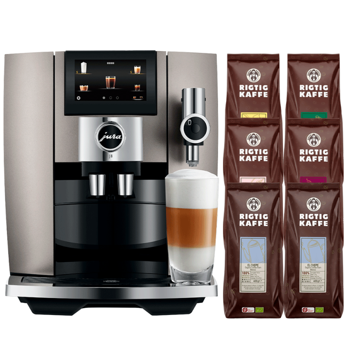 Jura J8 (EA) Midnight Silver Espressomaskine Inkl. 6x400g Rigtig Kaffe Organic