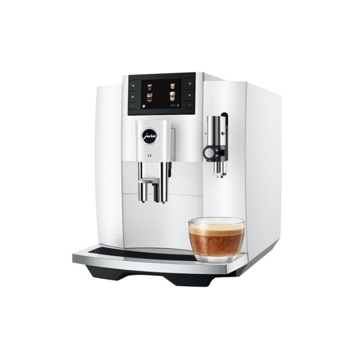 Jura E8 (EC) Piano White Espressomaskine Inkl. Tilbehør, Pleje & 3kg Super Crema