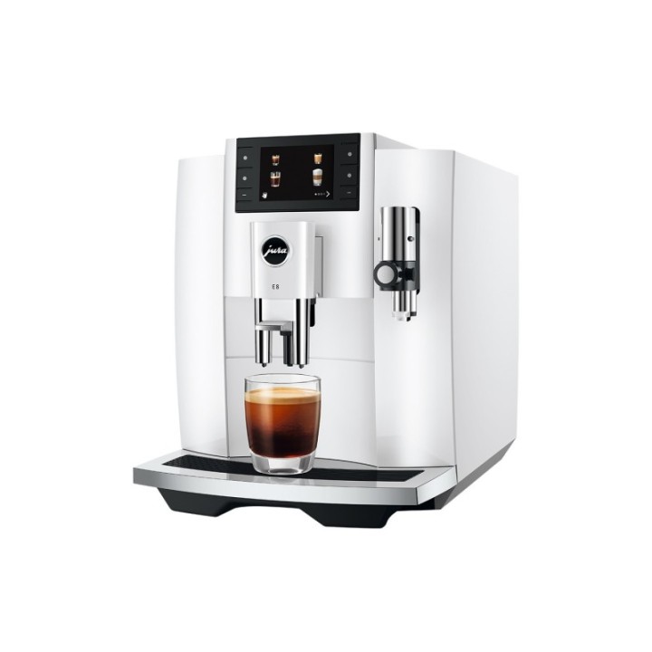 Jura E8 (EC) Piano White Espressomaskine Inkl. Tilbehør, Pleje & 3kg Super Crema