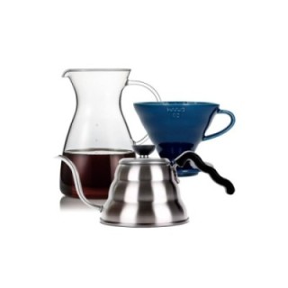 Hario Filterbryg Sæt Inkl. V60-02 Keramik Dripper 2 Kop, Glaskande 0,4 L & Kedel