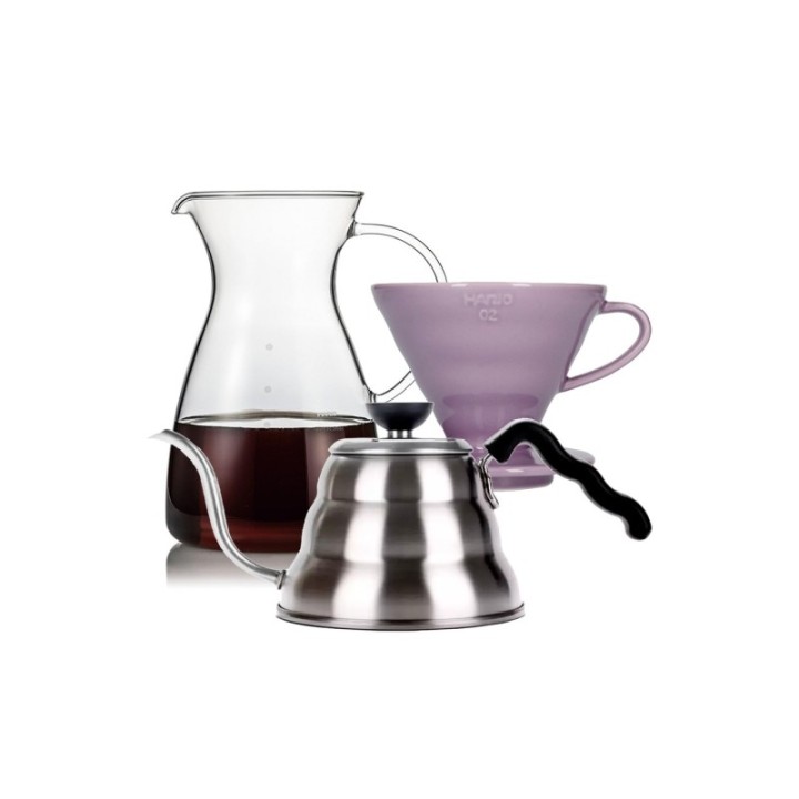 Hario Filterbryg Sæt Inkl. V60-02 Keramik Dripper 2 Kop, Glaskande 0,4 L & Kedel