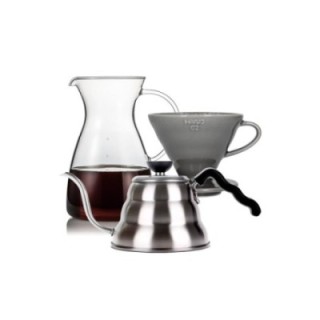 Hario Filterbryg Sæt Inkl. V60-02 Keramik Dripper 2 Kop, Glaskande 0,4 L & Kedel