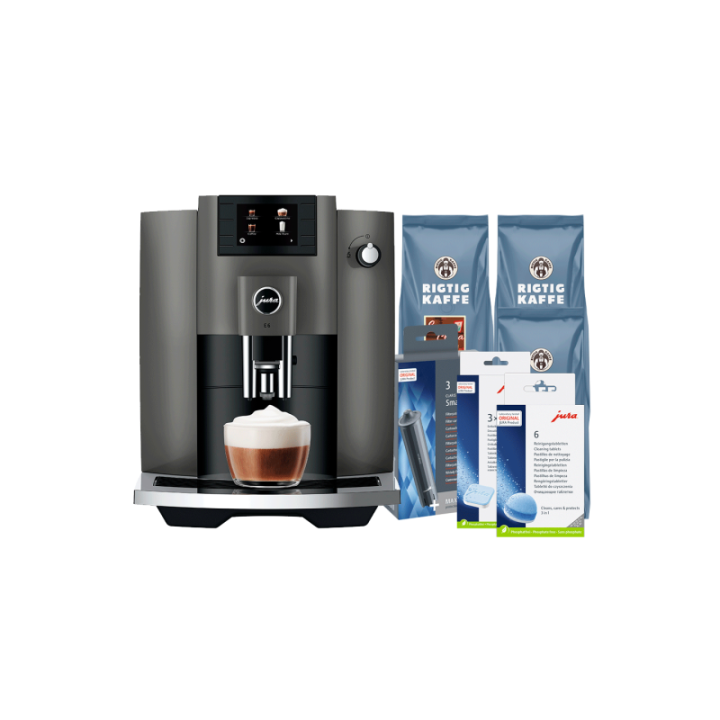 Jura E6 (EC) Dark Inox Espressomaskine Inkl. Pleje & 3kg Kaffe