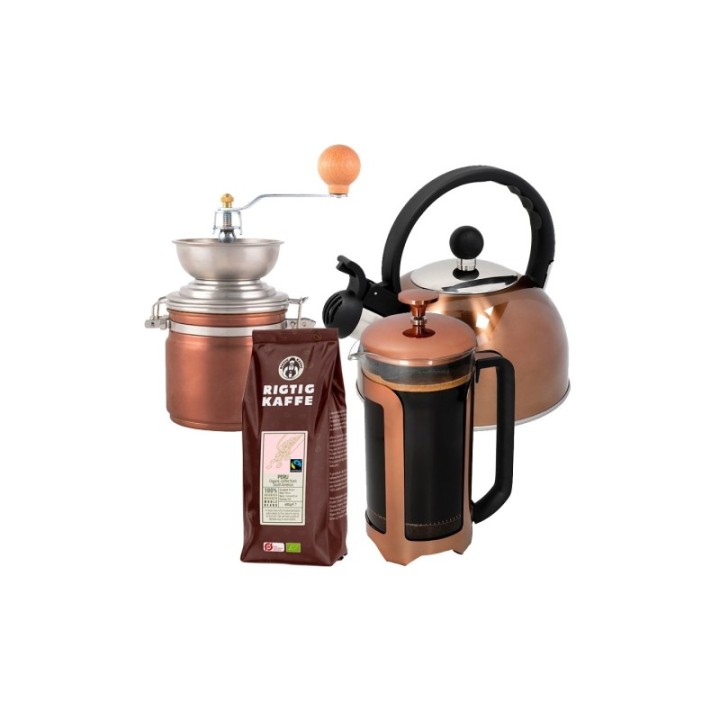 La Cafetière Kaffebrygningssæt Inkl. Kedel, Kaffemølle, Stempelkande 8 Kop & 400g Kaffe