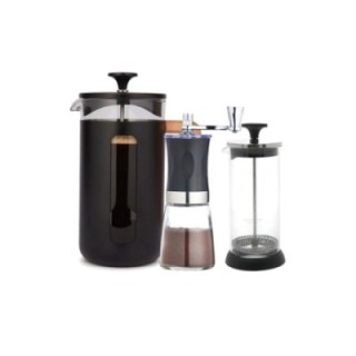 La Cafetière Pisa 8 Kop. Stempelkande Sort, Mælkeskummer og Kaffemølle