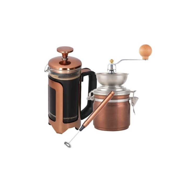 La Cafetière Roma 3 Kop. Stempelkande Inkl. Kaffemølle & Mælkeskummer