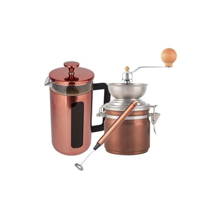 La Cafetière Pisa 3 Kop. Stempelkande Inkl.Kaffemølle & Mælkeskummer