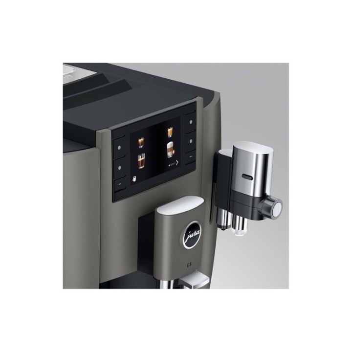 Jura E8 (EC) Dark Inox Espressomaskine Inkl. Startpakke (DK sprog), Mælkebeholder, Rigtig Kaffe & Pleje