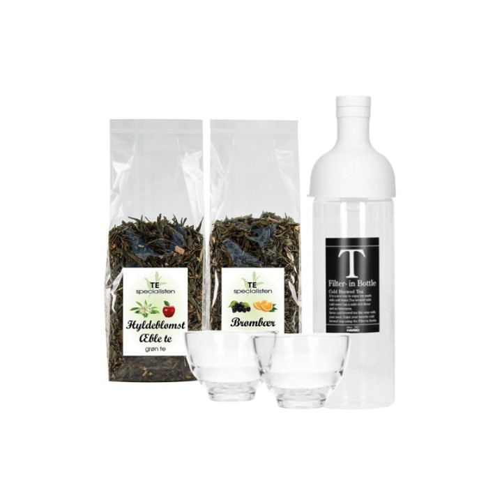 Hario Filter-In 0,75 L Istebrygger Lysegrå m. 2 glas Inkl. Grøn Brombær Appelsin Te & Grøn Hyldeblomst Æble Te 100g