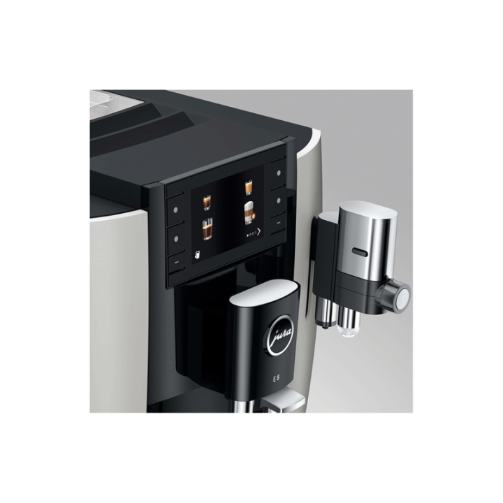 Jura E8 (EC) Platin Espressomaskine Inkl. Startpakke (DK sprog), Mælkebeholder, 3kg Rigtig Kaffe & Pleje
