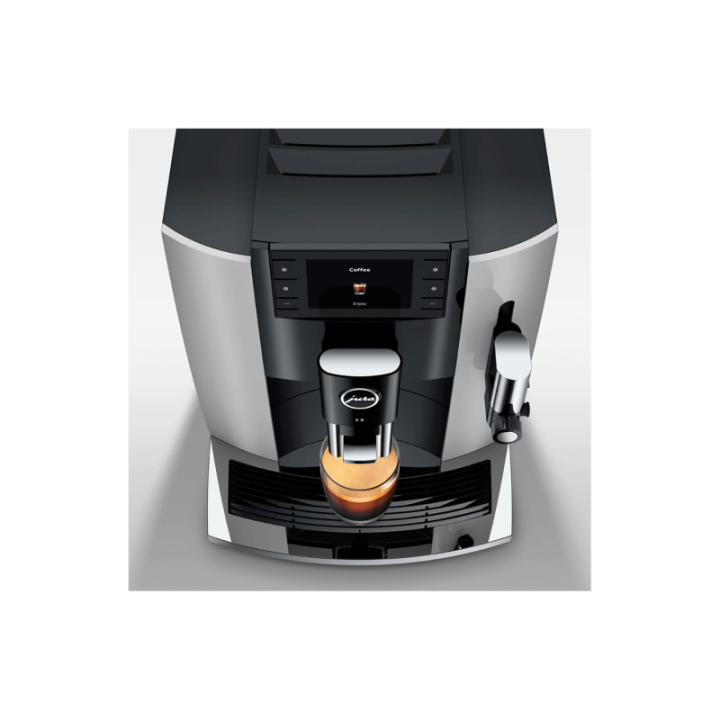 Jura E8 (EC) Platin Espressomaskine Inkl. Startpakke (DK sprog), Mælkebeholder, 3kg Rigtig Kaffe Super Crema & Pleje