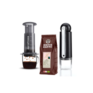 AeroPress Rejsebrygger Inkl. CrushGrind Colombia Rejsekværn & 400g Rigtig Kaffe Organic Peru