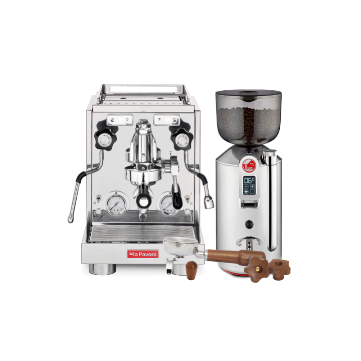 La Pavoni New Botticelli Evolution LPSBVS03EU Espressomaskine Inkl. Prosumer LPGGRI01EU Espressokværn, Portafilter & Greb Valnød
