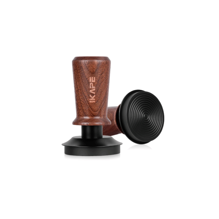 IKAPE V3 Kalibreret Tamper med Fjeder, Riller & Titaniumsbelægning 53,3 mm Valnød