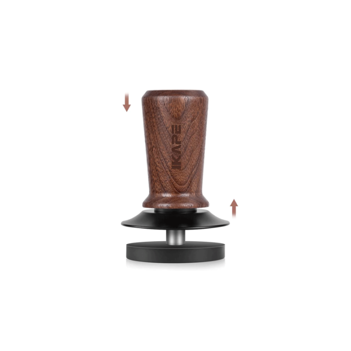 IKAPE V3 Kalibreret Tamper med Fjeder, Riller & Titaniumsbelægning 53,3 mm Valnød