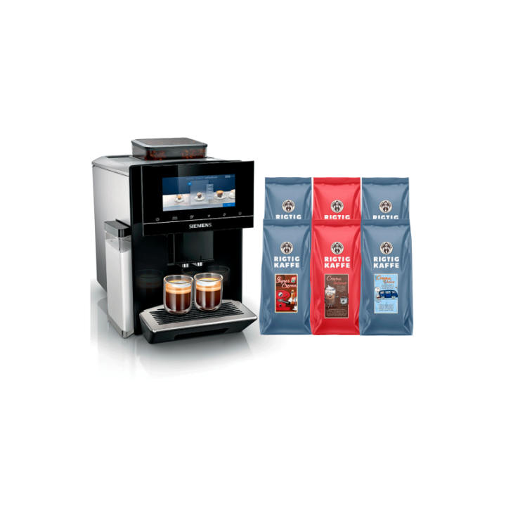 Siemens TQ903R09 EQ900 Espressomaskine Inkl. Rigtig Kaffe Super Crema 2kg, Dolce Crema 2kg & Crema Intenso 2kg Hele kaffebønner