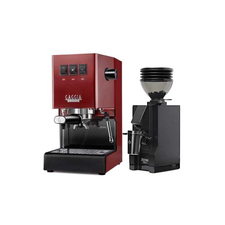 Gaggia Classic E24 Rød Espressomaskine Inkl. Eureka Mignon Zero 55s Mat Sort Espressokværn