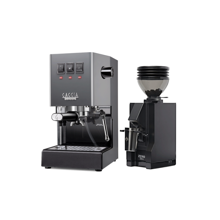 Gaggia Classic E24 Grå Espressomaskine Inkl. Eureka Mignon Zero 55s Mat Sort Espressokværn