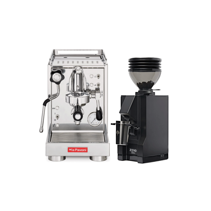 La Pavoni Mini Cellini LPSMCS01EU Espressomaskine Inkl. Eureka Mignon Zero 55s Mat Sort Espressokværn