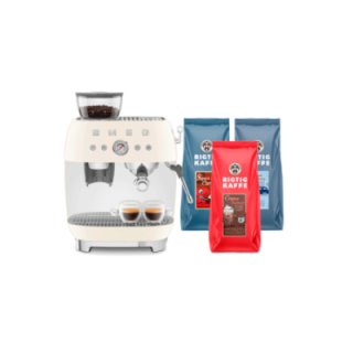 Smeg EGF03CREU Manuel espressomaskine Inkl. Kværn Creme & Rigtig Kaffe Bestseller Mixpakke 3kg Hele kaffebønner