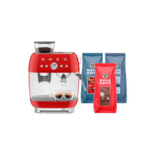 Smeg EGF03RDEU Manuel espressomaskine Inkl. Kværn Rød & Rigtig Kaffe Bestseller Mixpakke 3kg Hele kaffebønner