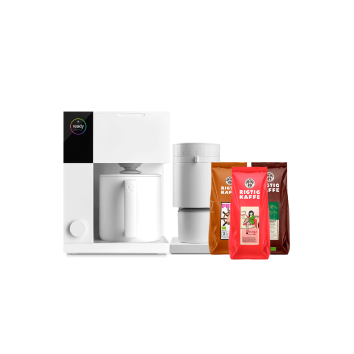 Fellow Aiden Filter Kaffemaskine Hvid Inkl. Fellow Opus Espressokværn Mat Hvid & 1,3 kg Rigtig Kaffe Hele kaffebønner