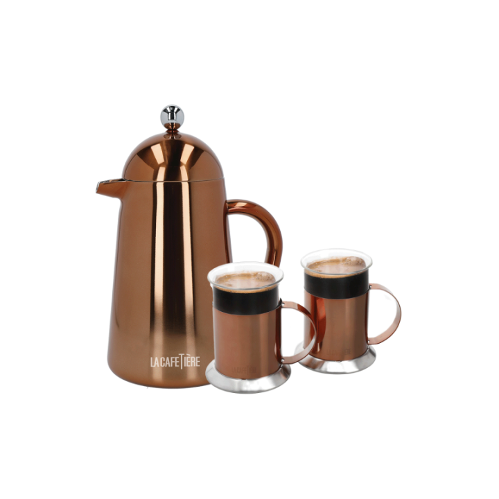 La Cafetière Havana 8 Kop. Stempelkande Kobber Inkl. La Cafetière Krus 30 cl 2 Stk Kobber