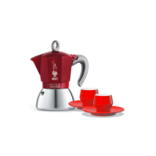Bialetti Moka Induktion 6 Kop. Espressokande Rød Inkl. Club House Maniko Espresso m. Underkop Rød 7 cl 2 Stk