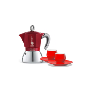 Bialetti Moka Induktion 4 Kop. Espressokande Rød Inkl. Club House Maniko Espresso m. Underkop Rød 7 cl 2 Stk