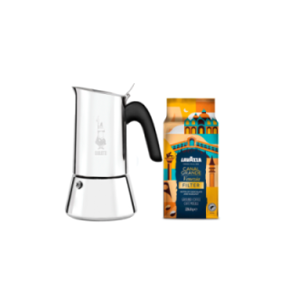 Bialetti Venus Elegance 4 Kop. Espressokande Stål Inkl. Lavazza Tales of Italy Canal Grande 226,8g Formalet kaffe