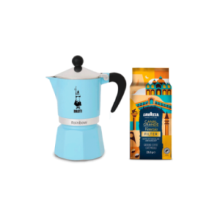 Bialetti Primavera Rainbow 1 Kop. Espressokande Lyseblå Inkl. Lavazza Tales of Italy Canal Grande 226,8g Formalet kaffe