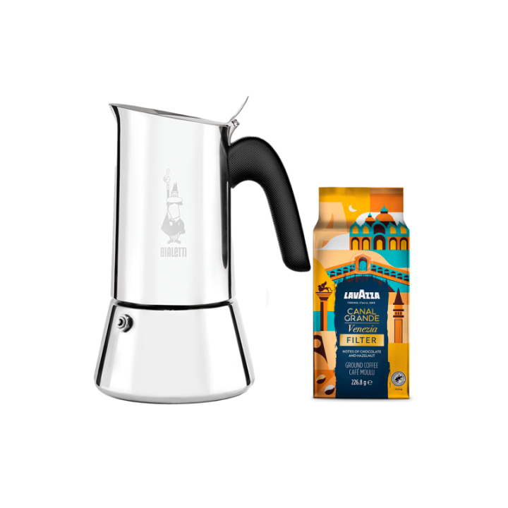 Bialetti Venus Elegance 10 Kop. Espressokande Stål Inkl. Lavazza Tales of Italy Canal Grande 226,8g Formalet kaffe