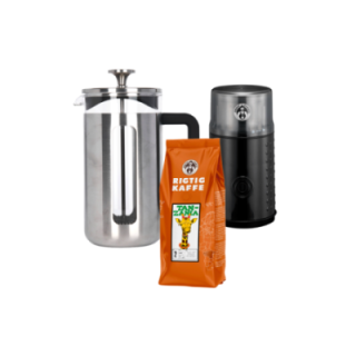 La Cafetière Pisa 8 Kop. Stempelkande Rustfrit Stål Inkl. House of Barista Elektrisk Kaffemølle & 400g Rigtig Kaffe