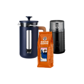 La Cafetière Pisa 8 Kop. Stempelkande Navy Inkl. House of Barista Elektrisk Kaffemølle & 400g Rigtig Kaffe