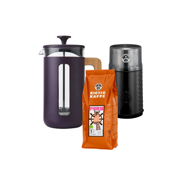 La Cafetière Pisa 8 Kop. Stempelkande Lilla Inkl. House of Barista Elektrisk Kaffemølle & 400g Rigtig Kaffe