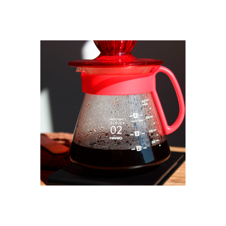 Hario V60 Filterbryg Sæt Rød Inkl. Range Server 0,6 L, Dripper 2 Kop., IKAPE Pour Over Kedel med Termometer 1,2 L & Filtre