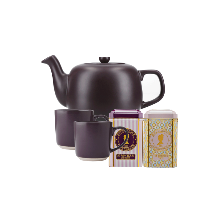 La Cafetière 1,2 L Tebrygger Inkl. Krus 35 cl 2 Stk Lilla & Østerlandsk Thehus Pyramidetebreve 24 stk