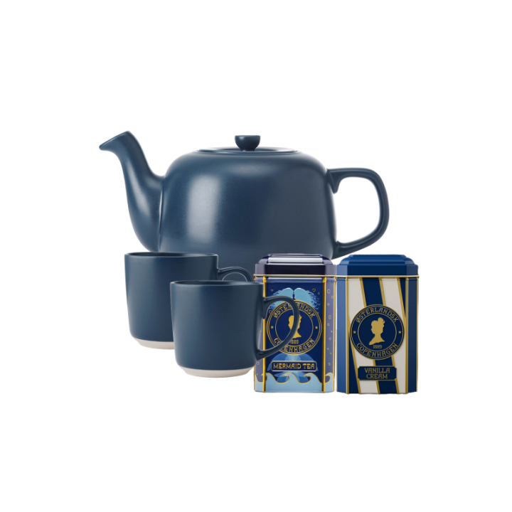La Cafetière 1,2 L Tebrygger Inkl. Krus 35 cl 2 Stk Navy & Østerlandsk Thehus Pyramidetebreve 24 stk