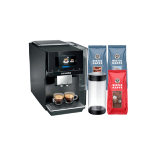 Siemens TP713R19 EQ700 Classic Piano Sort Espressomaskine Inkl. Mælkebeholder Glas & Rigtig Kaffe Mixpakke 3kg Hele kaffebønner