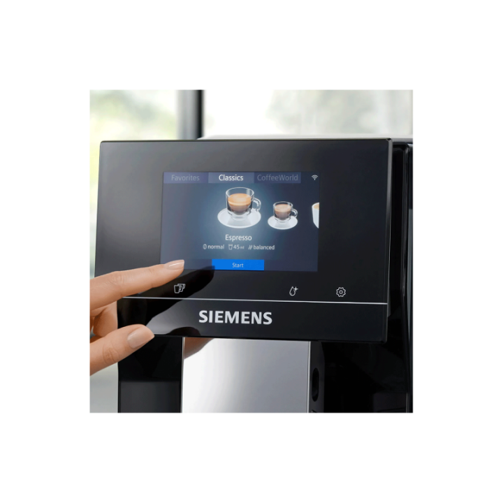 Siemens TP713R19 EQ700 Classic Piano Sort Espressomaskine Inkl. Mælkebeholder Glas & Rigtig Kaffe Mixpakke 3kg Hele kaffebønner